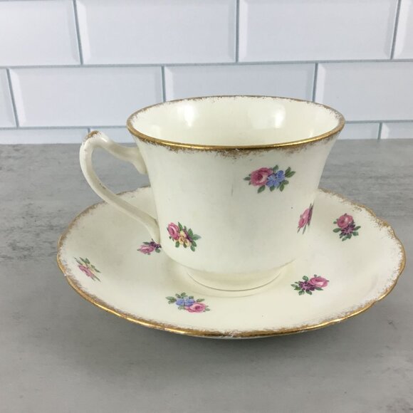 James Kent Floral Tea Cup Saucer Longton England Pink Blue Yellow Flowers - Picture 5 of 11